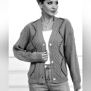 Elegant Women's Cable Knit Cardigan in Gray